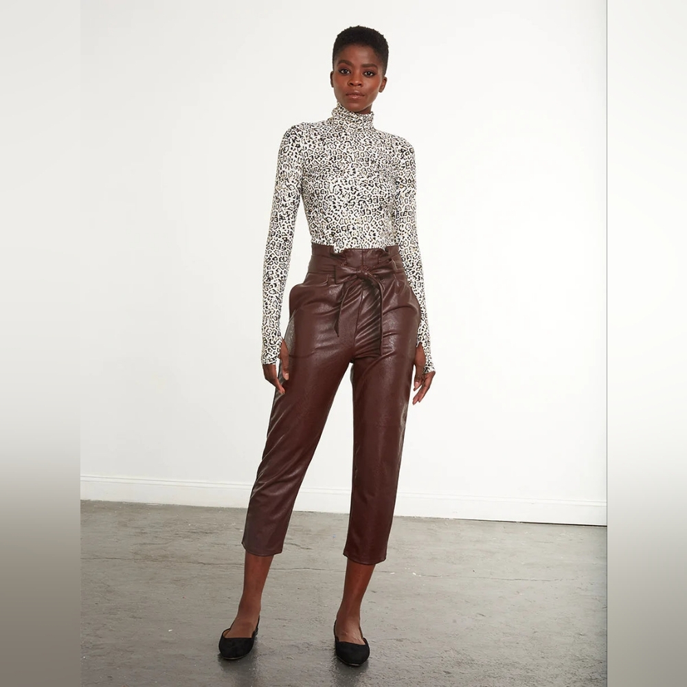 Commando Faux Leather Paperbag Pants SLG451‎ in Oxblood